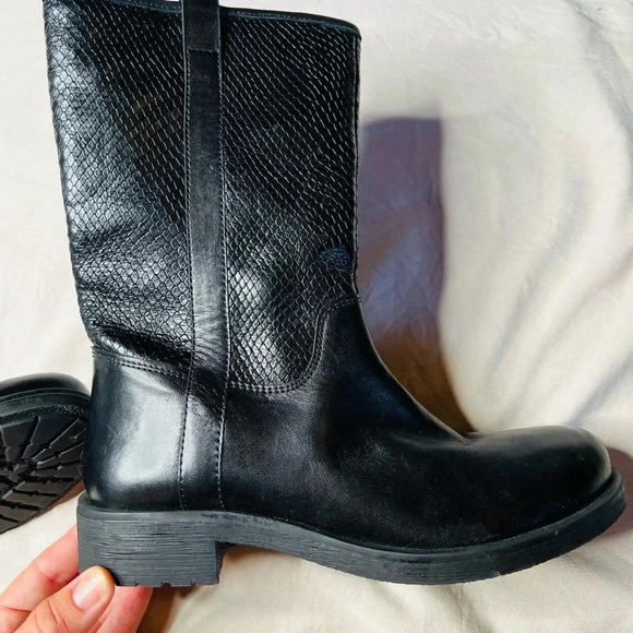 Geox Women's Rawelle Biker Boots Black Snakeskin Embossed Leather Size 36 US 6 - Picture 4 of 9